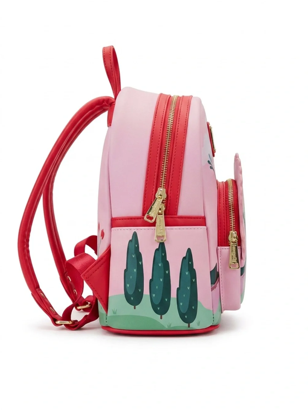 Loungefly Pink Alice in Wonderland Mini Backpack with Green & Red Accents